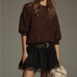 Anthropologie Maeve Brown Y2K Eyelash Knit Sweater, Size XXS